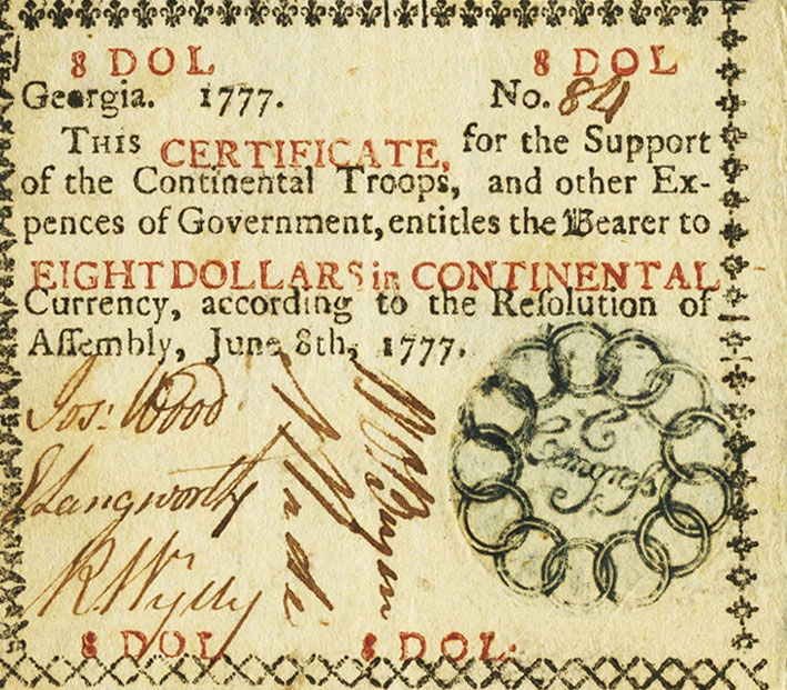 Front of United States pS1627: 8 Pence from 1776