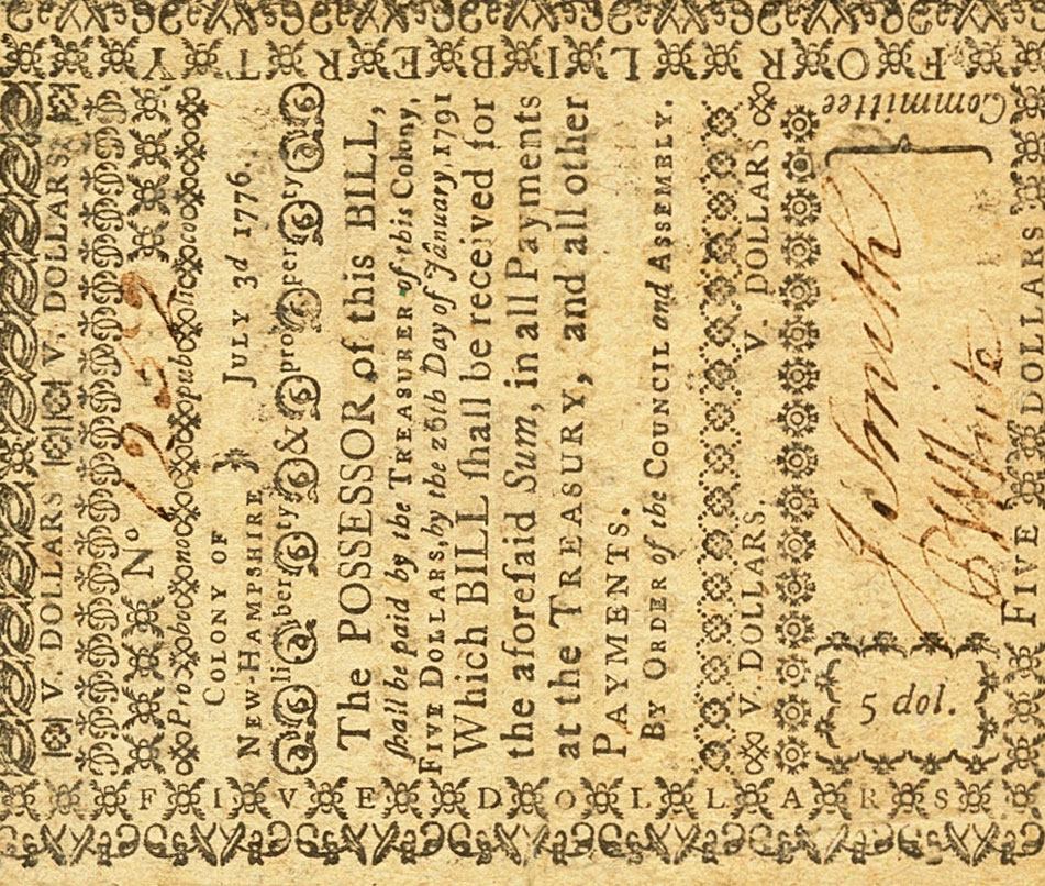 Front of United States pS1637: 5 Dollars from 1776