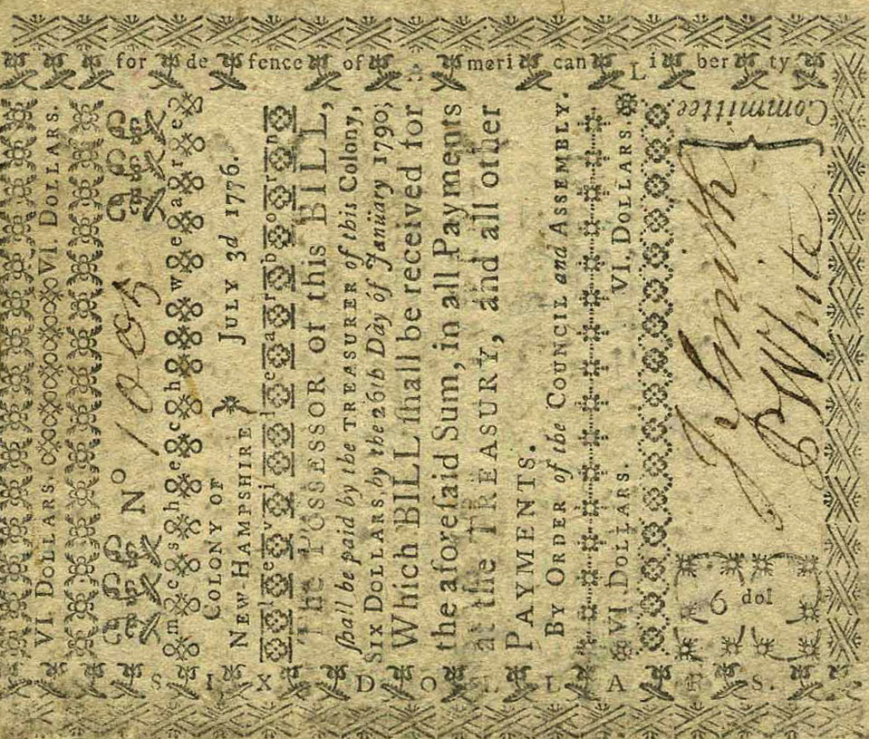 Front of United States pS1638: 6 Dollars from 1776