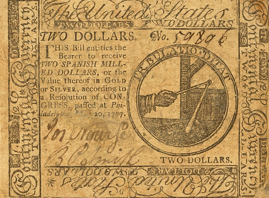 Front of United States pS163: 2 Dollars from 1777