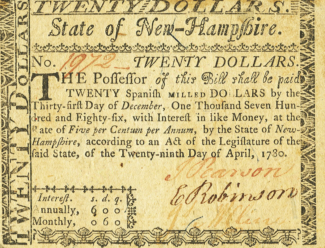 Front of United States pS1647: 20 Dollars from 1780