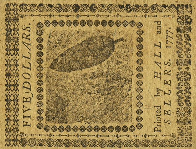 Back of United States pS166: 5 Dollars from 1777