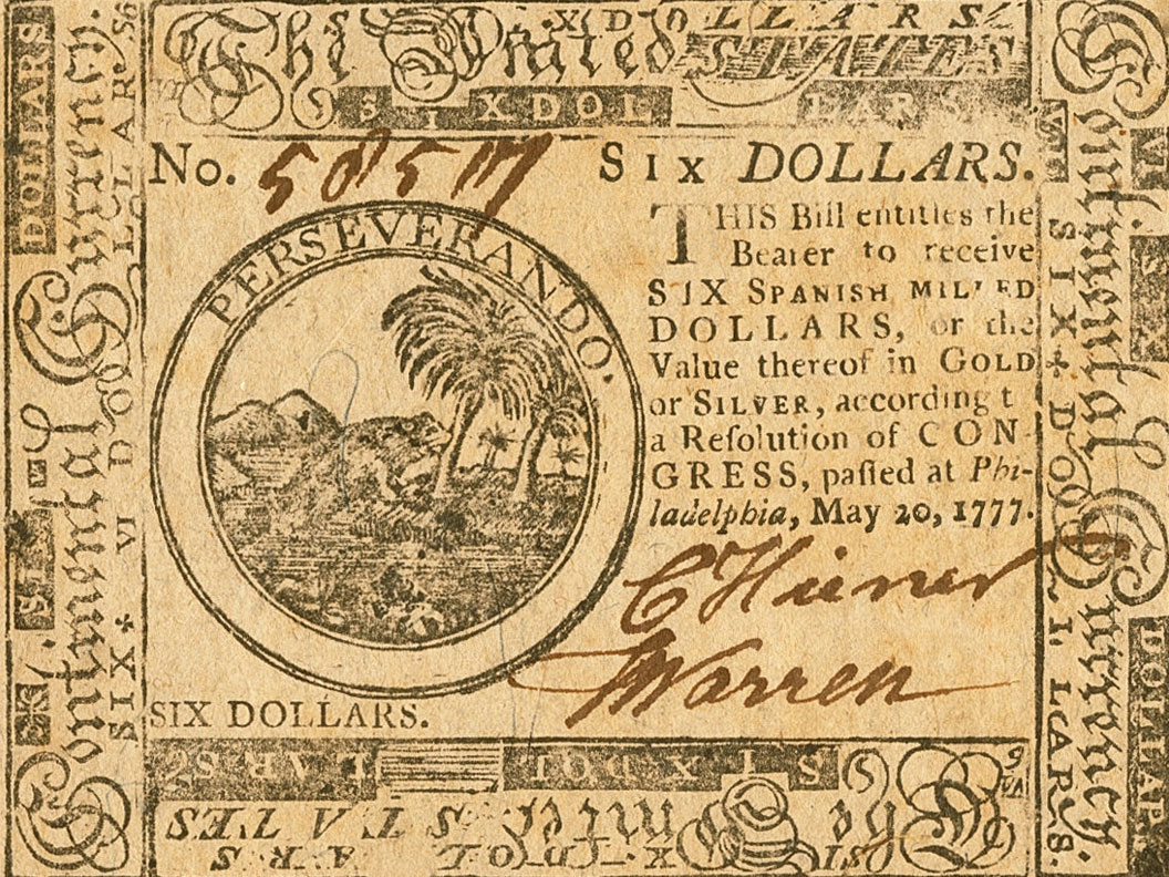 Front of United States pS167: 6 Dollars from 1777