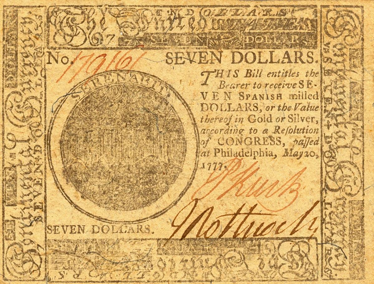 Front of United States pS168: 7 Dollars from 1777