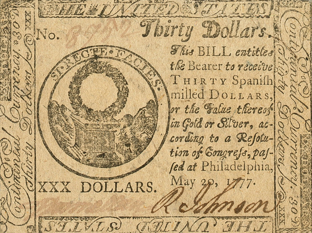 Front of United States pS170: 30 Dollars from 1777