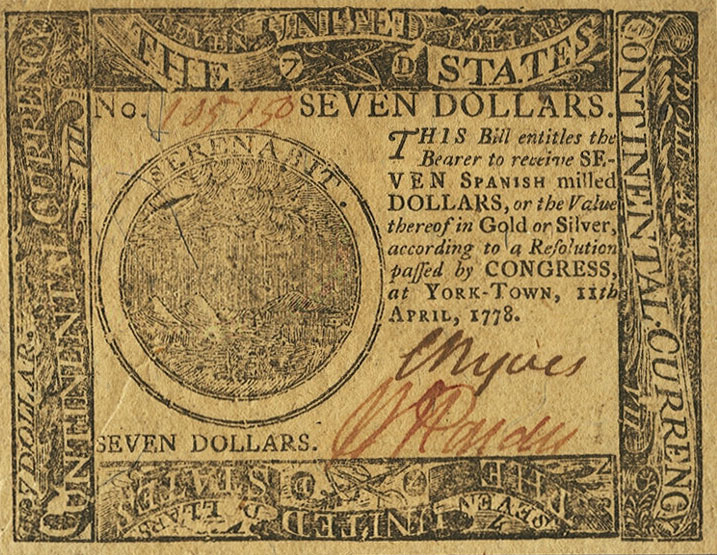 Front of United States pS174: 7 Dollars from 1778