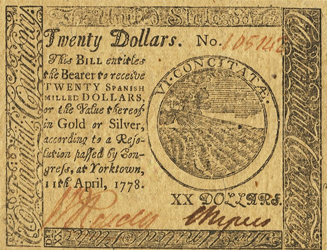 Front of United States pS176: 20 Dollars from 1778