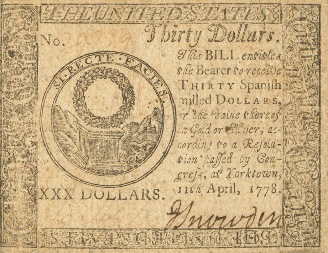 Front of United States pS177: 30 Dollars from 1778