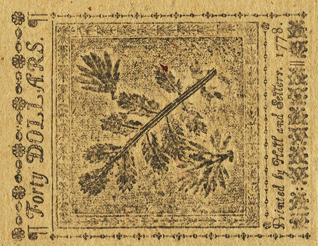Back of United States pS178: 40 Dollars from 1778