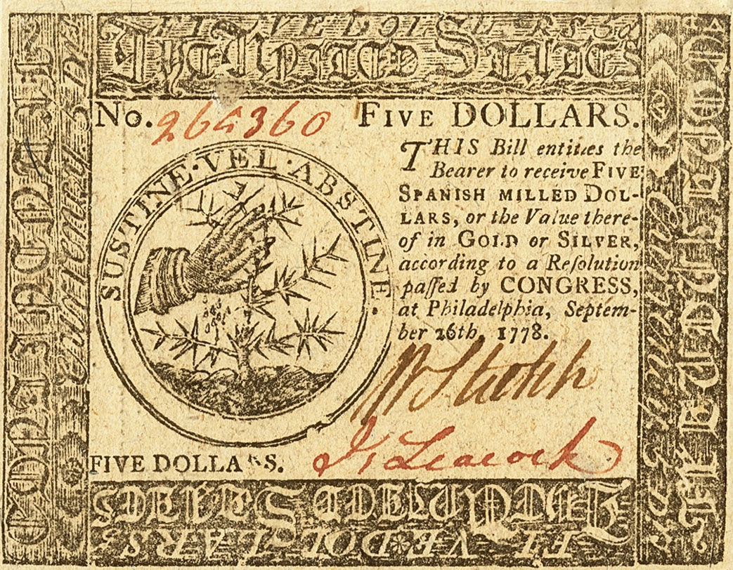 Front of United States pS179: 5 Dollars from 1778