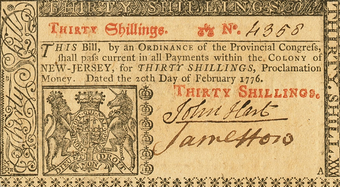 Front of United States pS1816: 30 Shillings from 1776
