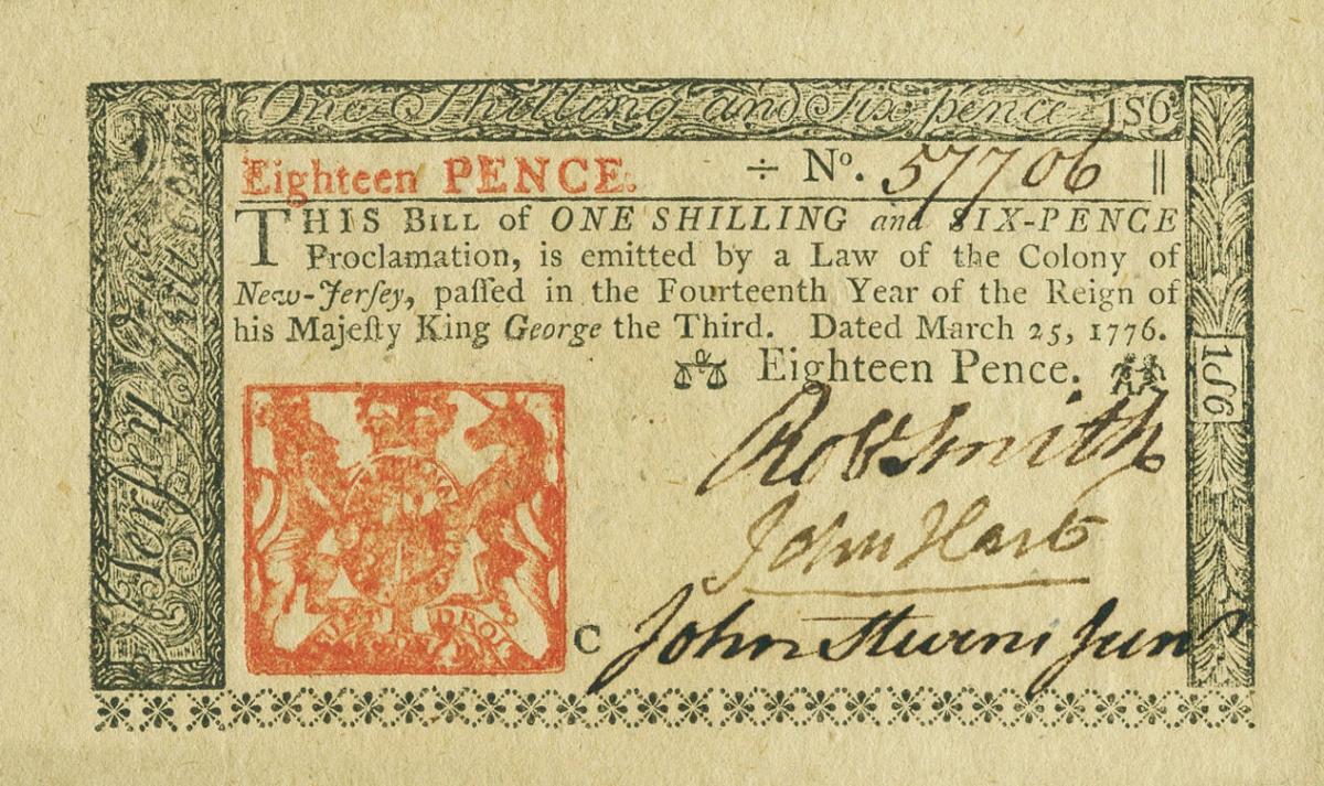 Front of United States pS1819: 18 Pence from 1776