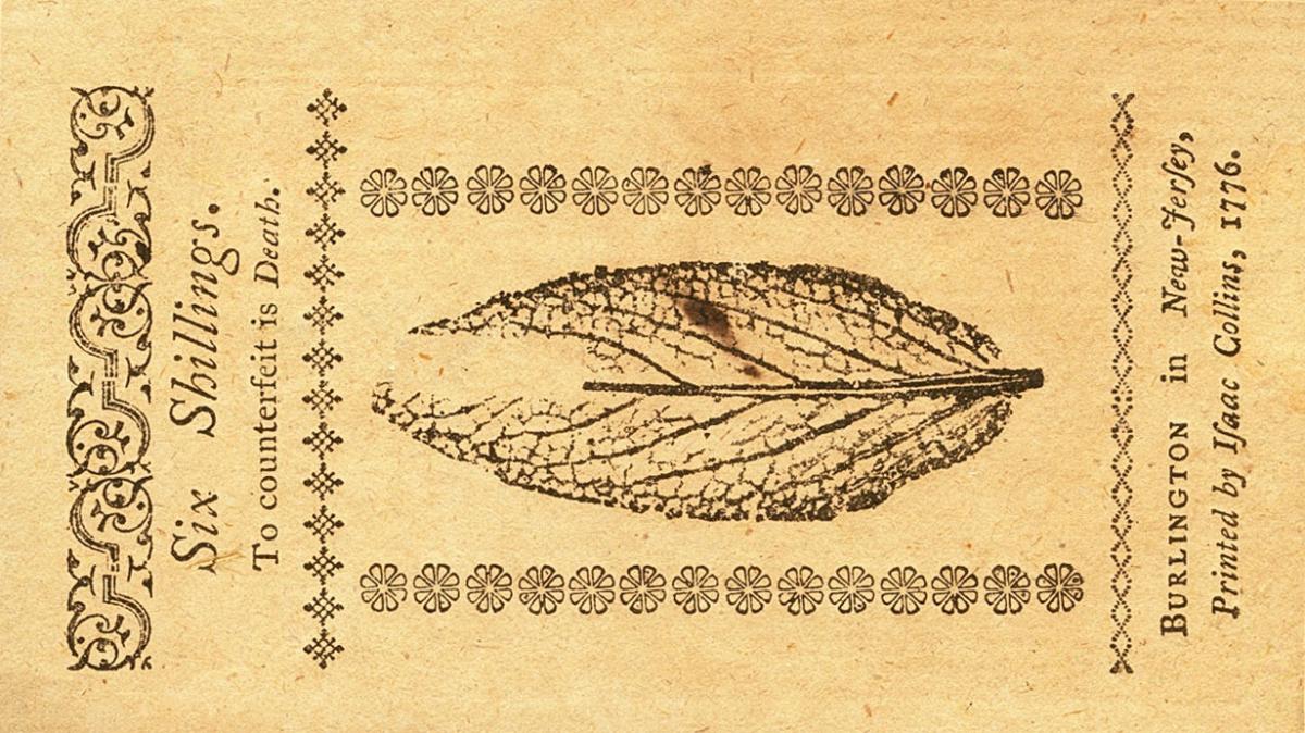 Back of United States pS1821b: 6 Shillings from 1776