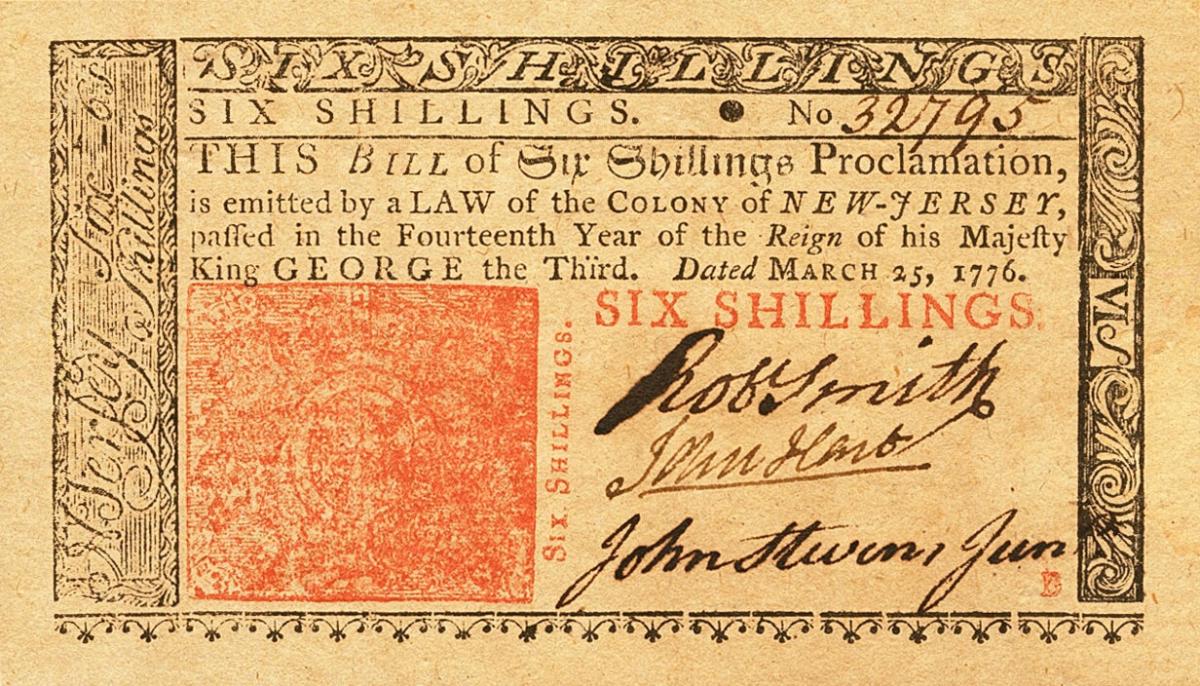 Front of United States pS1821b: 6 Shillings from 1776