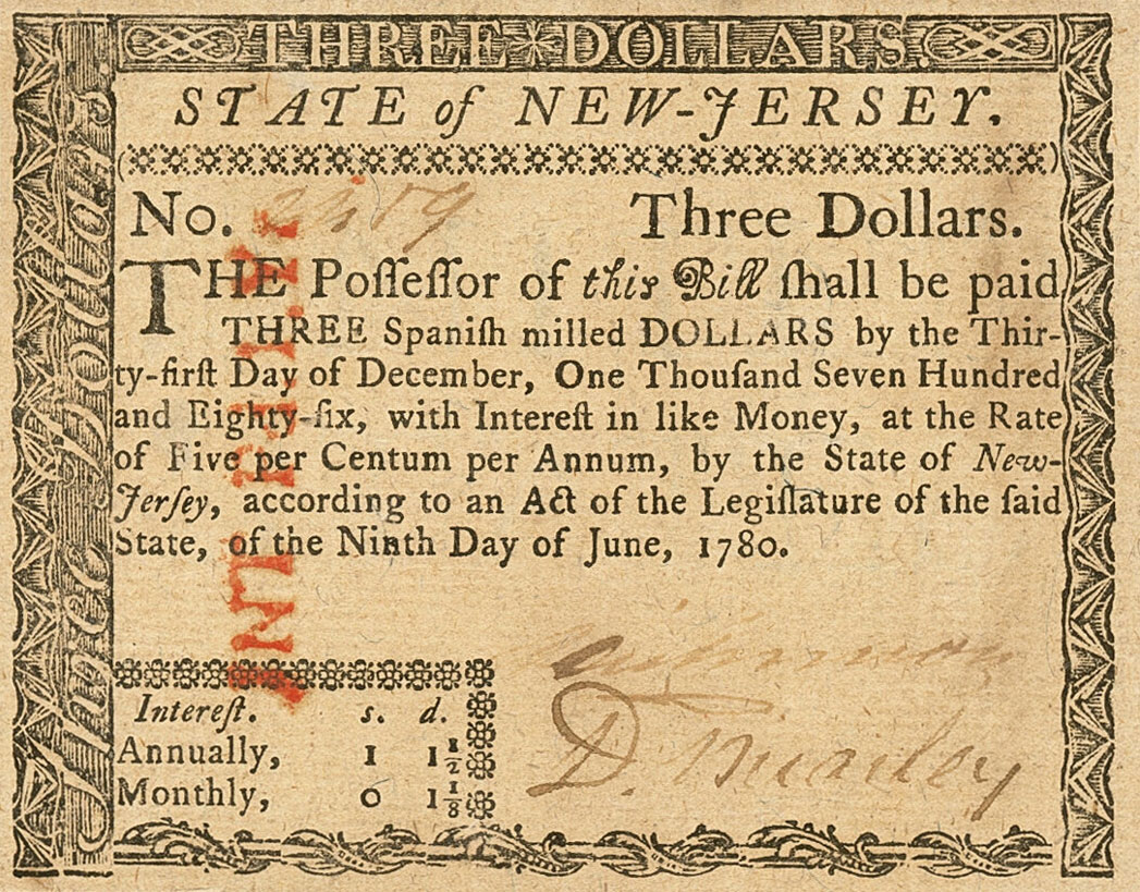 Front of United States pS1829: 3 Dollars from 1780