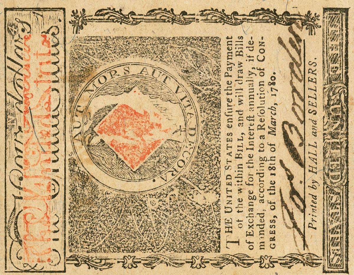 Back of United States pS1830: 4 Dollars from 1780