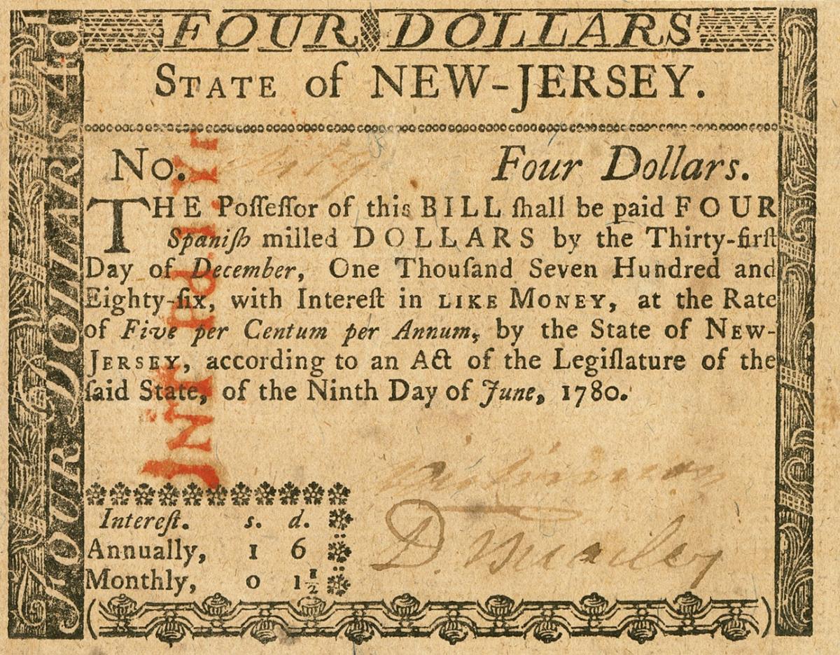 Front of United States pS1830: 4 Dollars from 1780