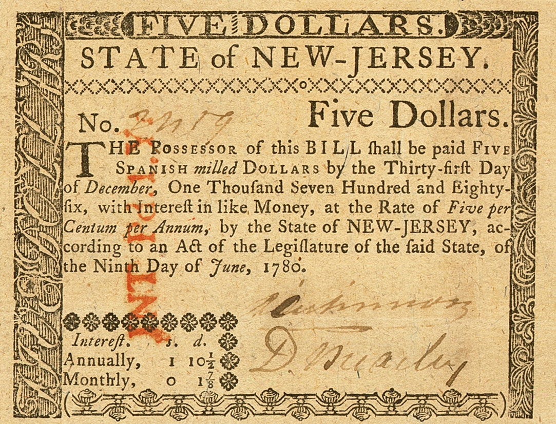 Front of United States pS1831: 5 Dollars from 1780