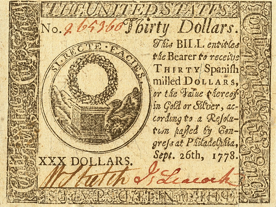 Front of United States pS183: 30 Dollars from 1778