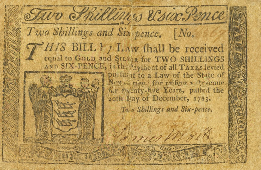 Front of United States pS1845: 2 Shillings from 1784