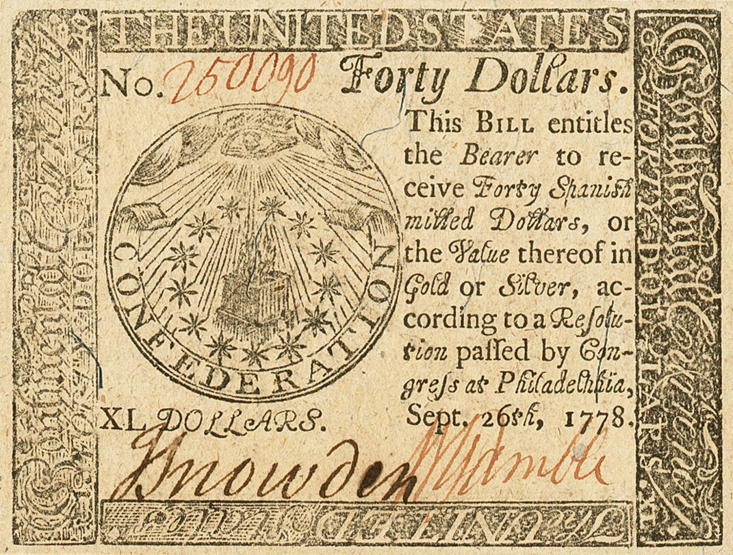 Front of United States pS184: 40 Dollars from 1778