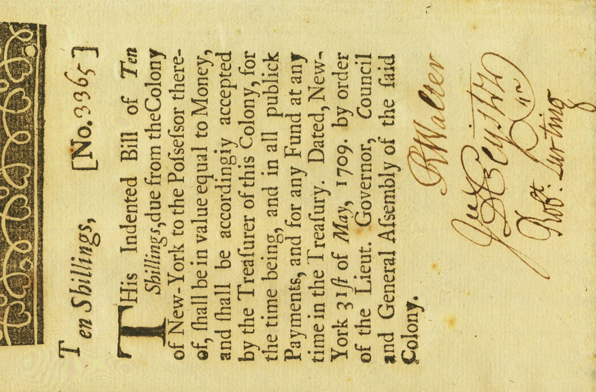 Front of United States pS1864a: 10 Shillings from 1709