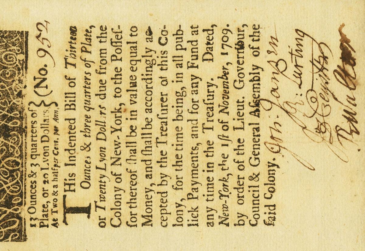 Front of United States pS1876: 20 Lyon Dollars from 1709