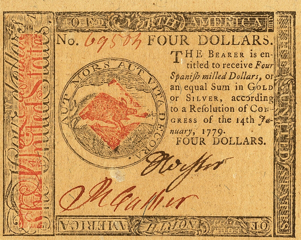 Front of United States pS190: 4 Dollars from 1779
