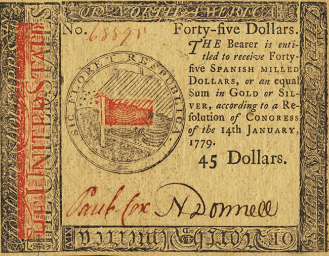 Front of United States pS196: 45 Dollars from 1779