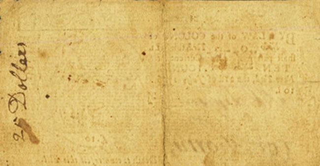 Back of United States pS1980: 10 Shillings from 1746