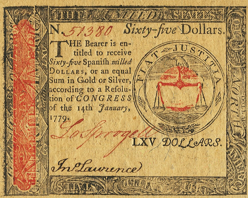 Front of United States pS200: 65 Dollars from 1779