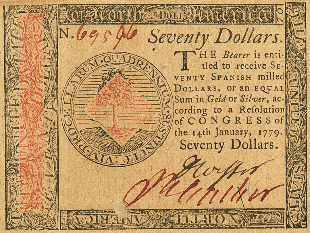 Front of United States pS201: 70 Dollars from 1779