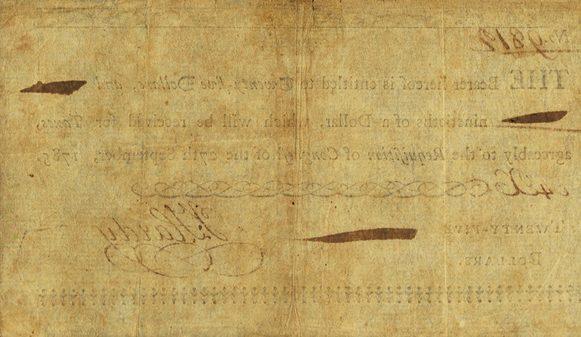 Back of United States pS202F: 25 Dollars from 1785