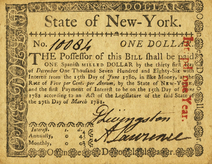 Front of United States pS2067: 1 Dollar from 1781