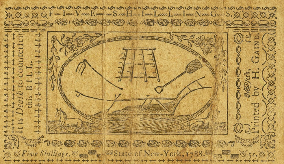 Back of United States pS2083: 5 Shillings from 1788