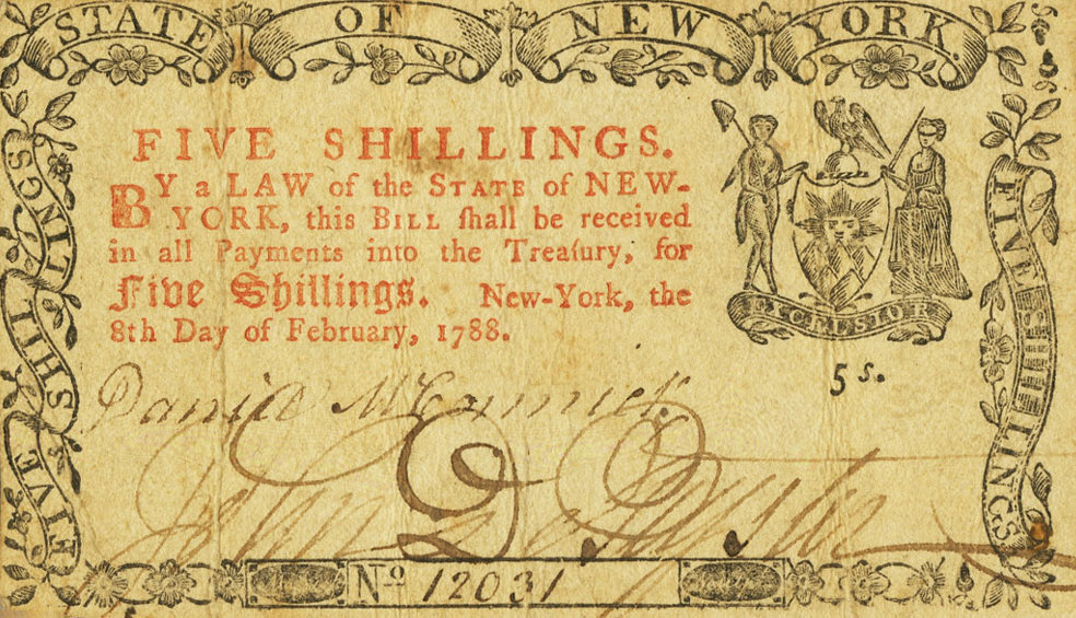 Front of United States pS2083: 5 Shillings from 1788