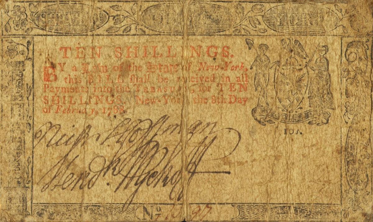 Front of United States pS2084: 10 Shillings from 1788