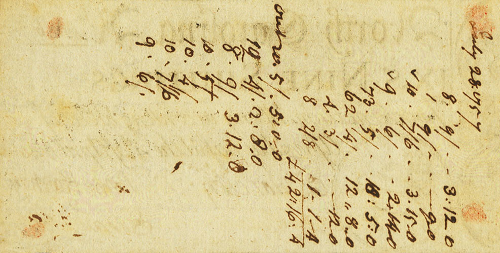 Back of United States pS2140: 9 Shillings from 1748