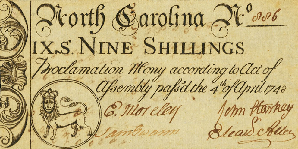 Front of United States pS2140: 9 Shillings from 1748