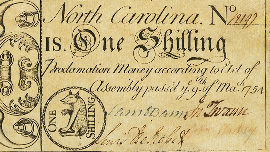 Front of United States pS2149b: 1 Shilling from 1754