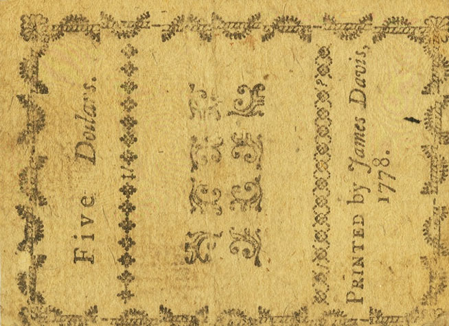 Back of United States pS2252b: 5 Dollars from 1778