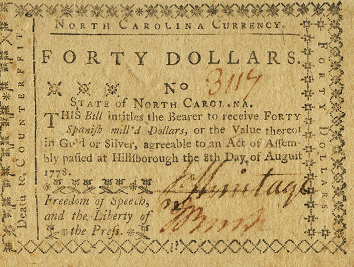 Front of United States pS2256: 40 Dollars from 1778
