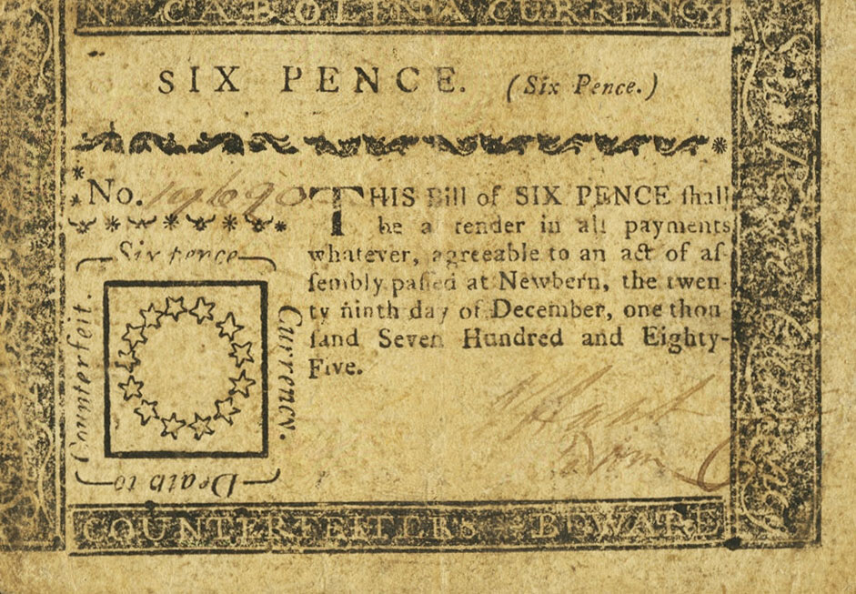 Front of United States pS2284: 6 Pence from 1785