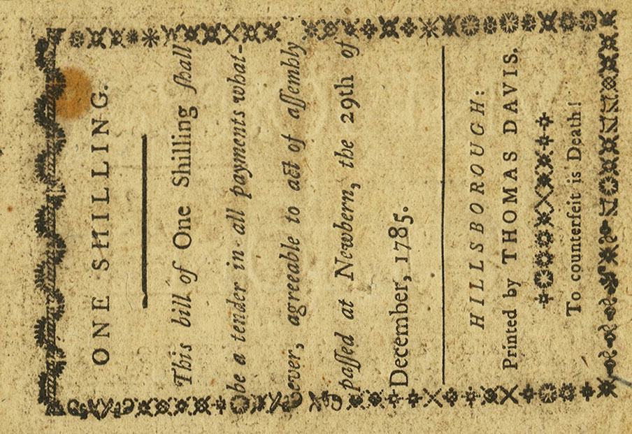 Back of United States pS2285: 1 Shilling from 1785