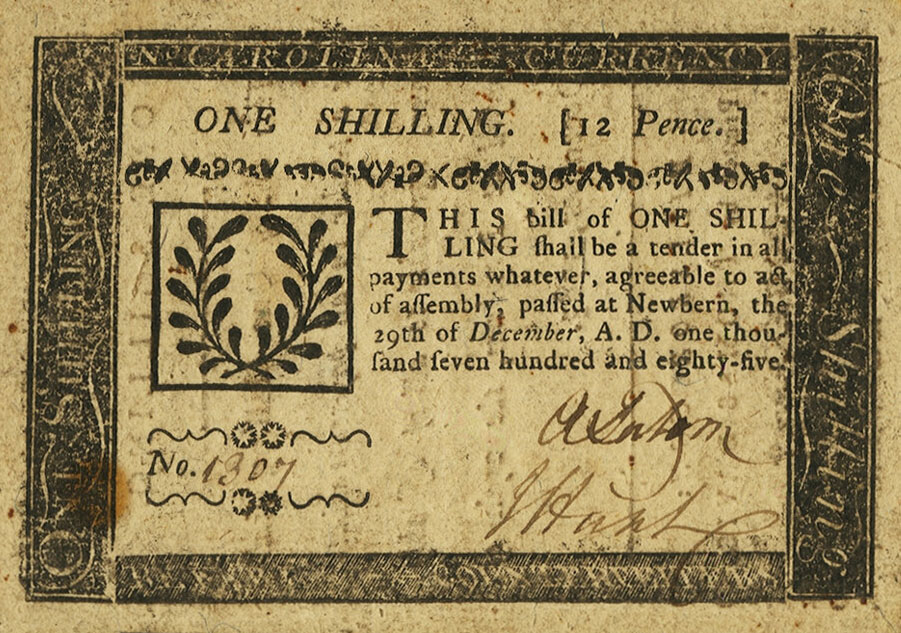 Front of United States pS2285: 1 Shilling from 1785