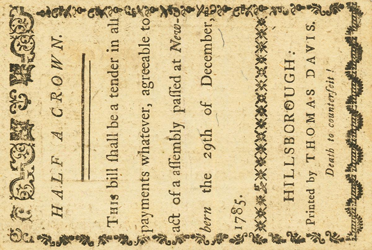 Back of United States pS2286: 2 Shillings from 1785
