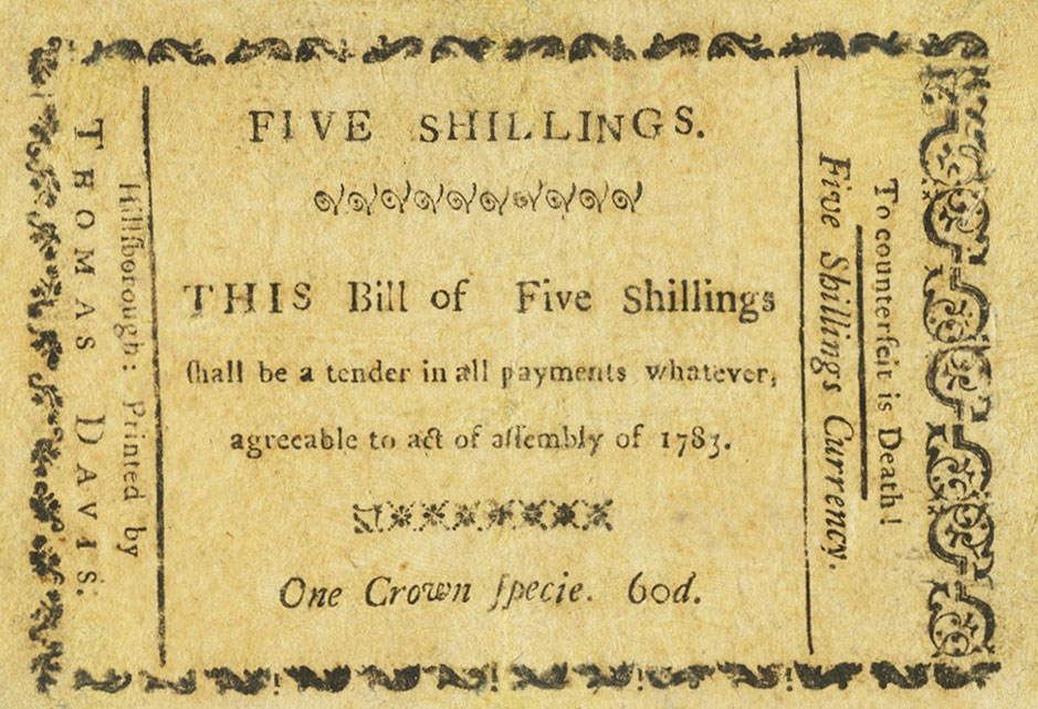Back of United States pS2288: 5 Shillings from 1785