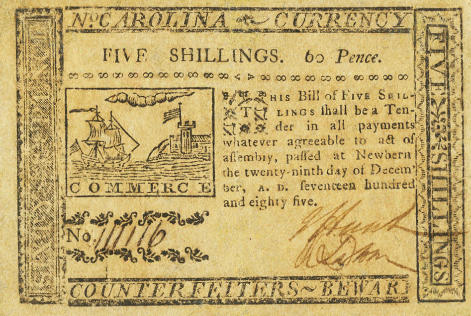 Front of United States pS2288: 5 Shillings from 1785
