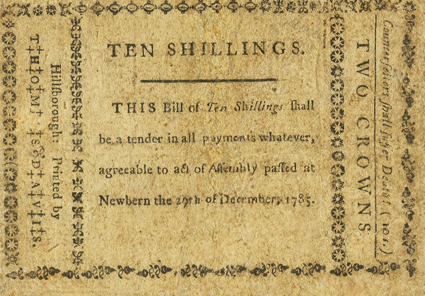 Back of United States pS2289: 10 Shillings from 1785