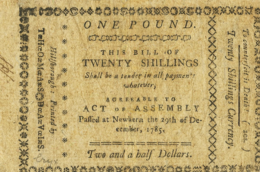 Back of United States pS2290: 20 Shillings from 1785
